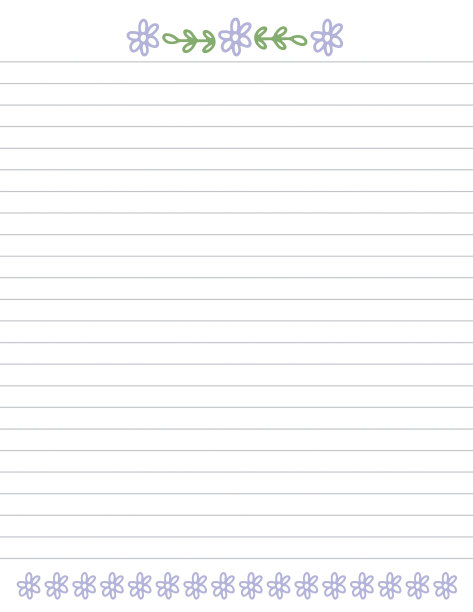 空白印刷线纸背景与鲜花花束装饰，笔记纸，信A4大小文具，数字纸插图图片下载