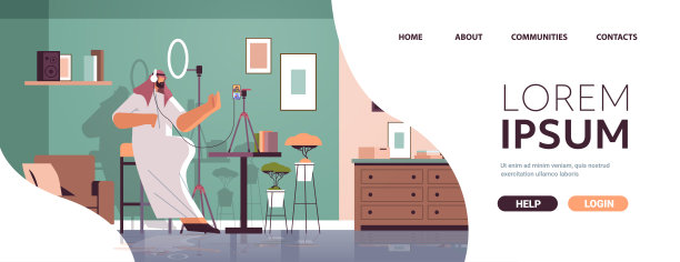 阿拉伯播客谈话麦克风录制视频博客在工作室播客在线广播直播流图片下载