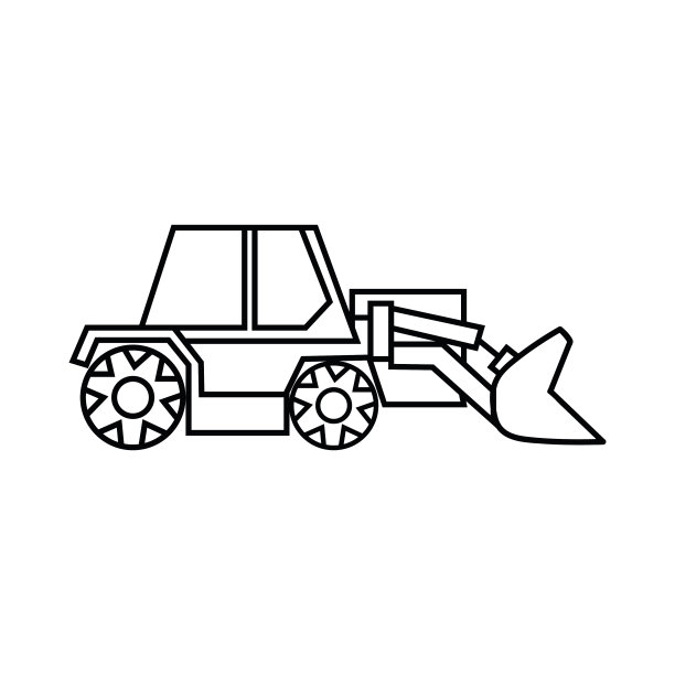 矢量推土机图标，线性绘图，孤立在白色背景上图片下载