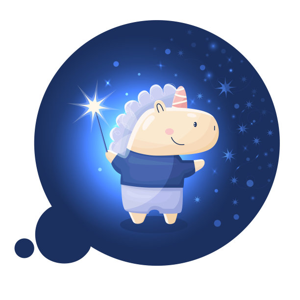 带着闪亮星星和魔杖的神奇独角兽。甜美梦境中的卡通人物。矢量图图片下载