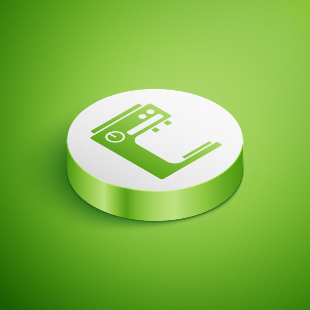 等距咖啡机图标孤立在绿色图片下载