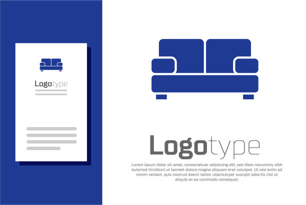 蓝色沙发图标孤立在白色背景上的标志图片下载