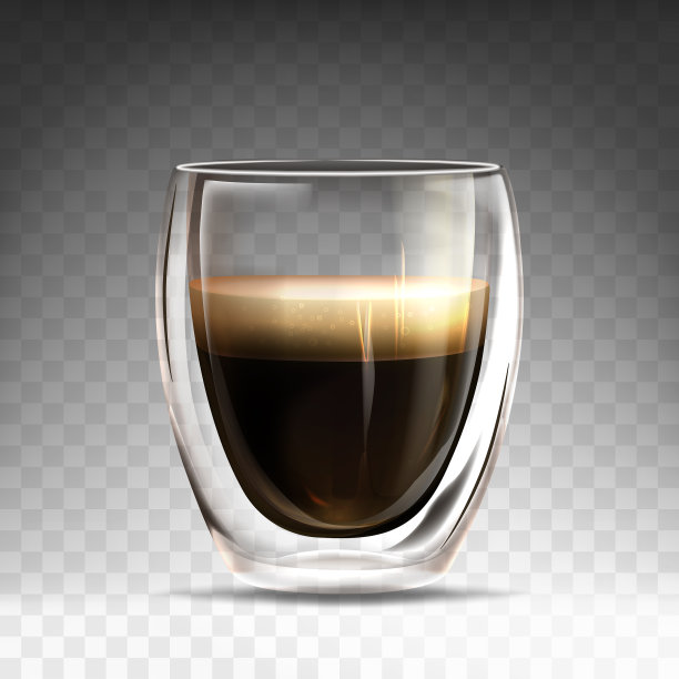 双层玻璃杯装满热咖啡图片下载
