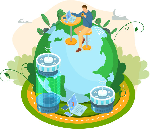 一个坐在地球上用笔记本电脑交流的人图片下载