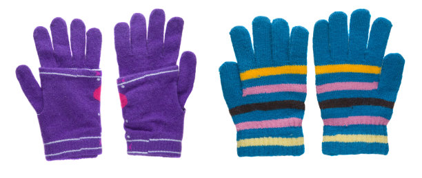 针织手套。手套隔离在白色背景。手套俯视图。紫色的手套图片下载