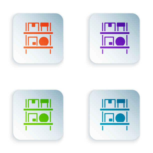 彩色仓库内部与货架上的盒子图标图片下载