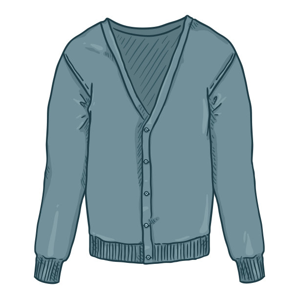 蓝色开襟羊毛衫，白色背景图片下载