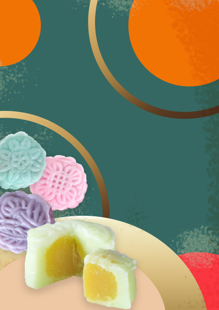 彩色背景上的雪皮月饼图片下载