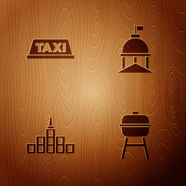 集烧烤烧烤的出租车车顶城市景观图片下载