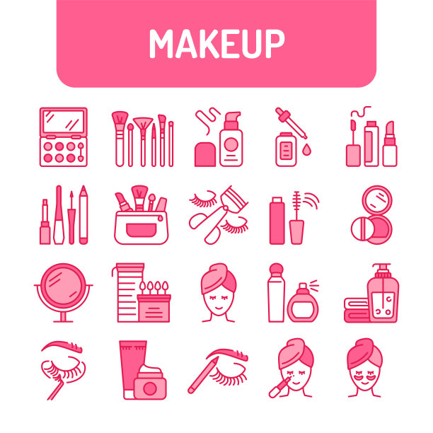 化妆产品及专业彩妆线图标设置。图片下载