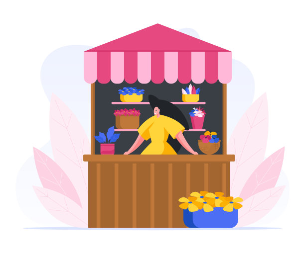卡通女摊贩在花图片下载