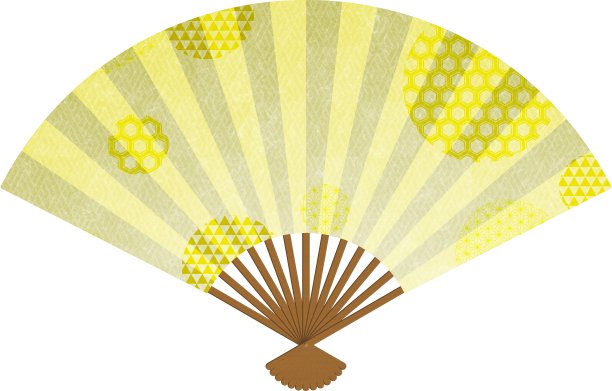 插图与日本图案的金色扇子图片下载