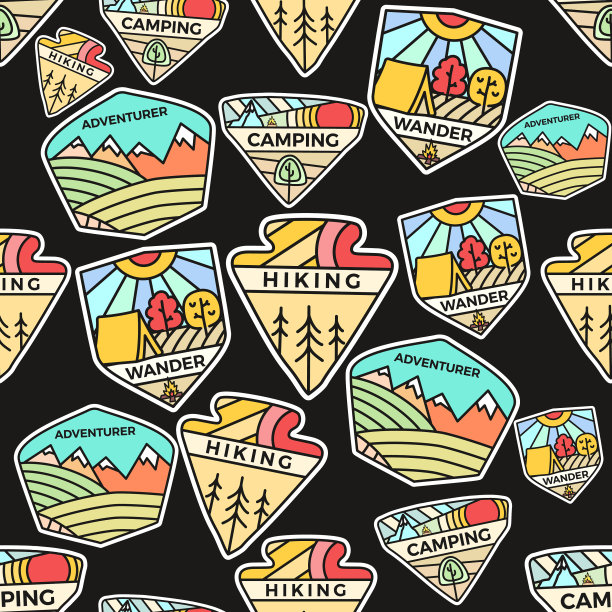 露营冒险徽章图案户外远足图片下载