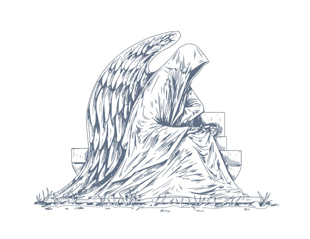 墓碑墓碑上有石雕天使雕塑图片下载