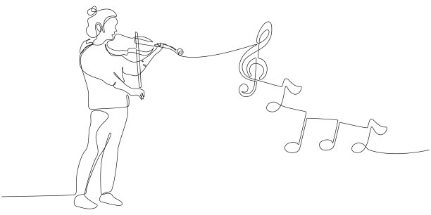 连续线画女人拉小提琴图片下载
