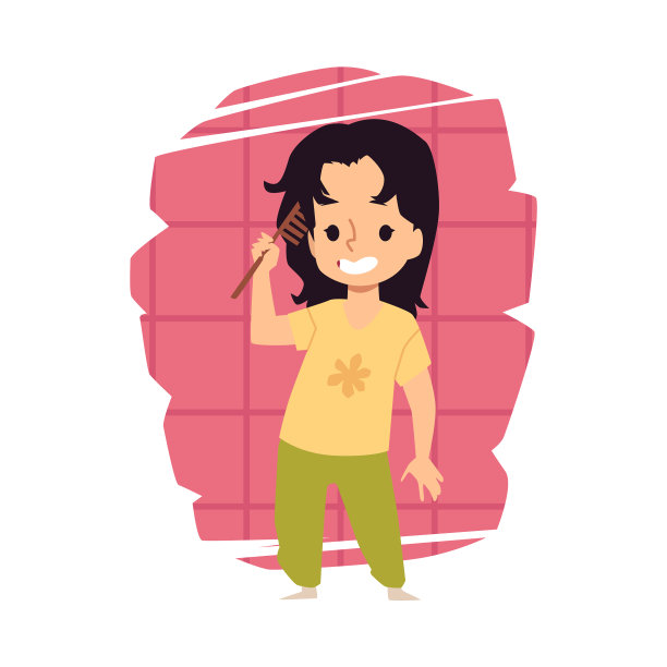 快乐的小女孩每天用梳子梳头图片下载