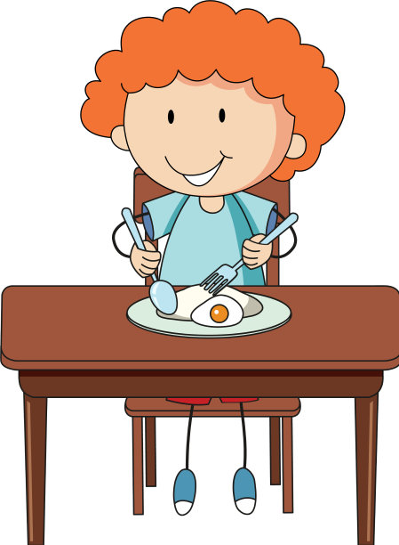 一个男孩正在吃早餐，涂鸦卡通人物图片下载