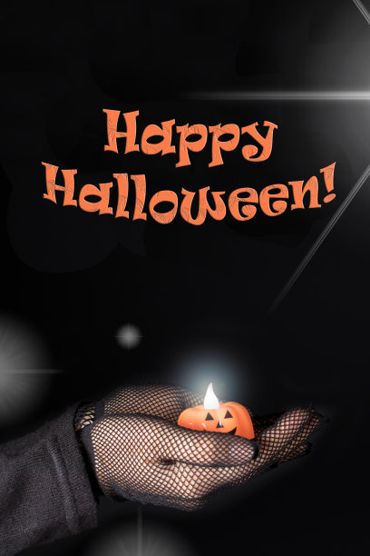 垂直万圣节横幅在黑色背景文字万圣节快乐。图片下载