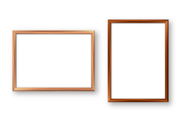 逼真的木制相框与阴影隔离在白色背景。空白海报模型。空的相框。矢量图图片下载