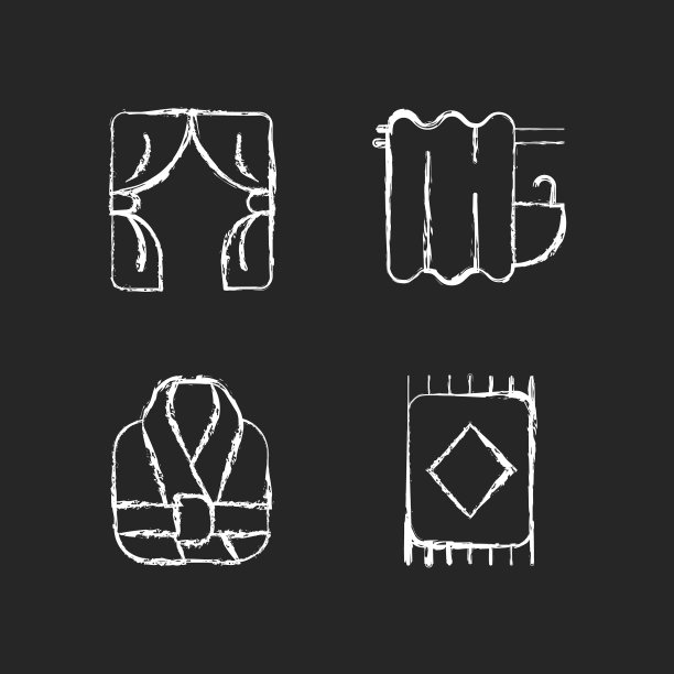 家用纺织品的粉笔白色图标设置为黑色图片下载