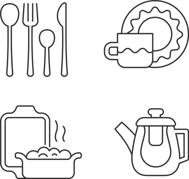 晚餐配件线性图标设置图片下载