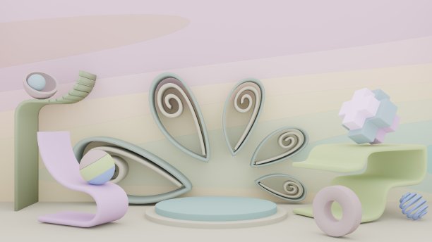 现代设计几何最小阶段的三维插图。图片下载