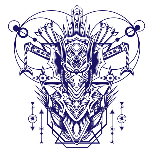 白色上有神圣几何图案的机械艺妓图片下载