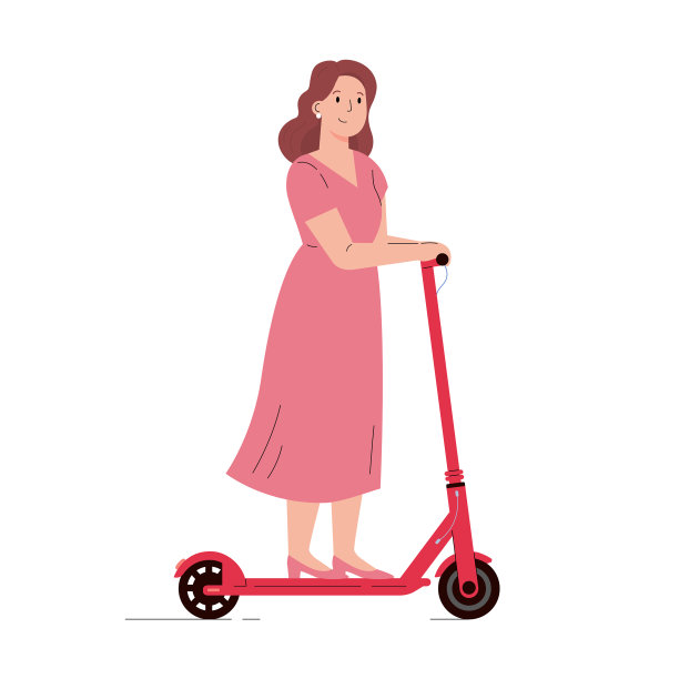 活跃的年轻女子骑电动踏板车图片下载