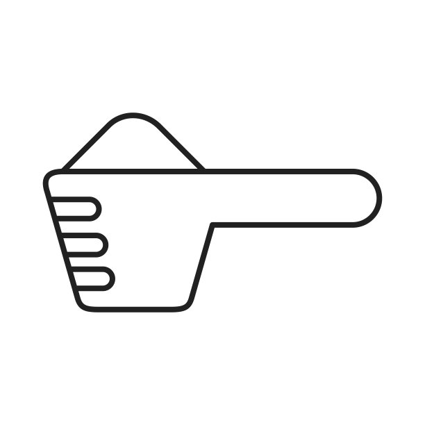 洗衣粉图标。带有一部分洗衣粉的分配器勺子的轮廓。图片下载