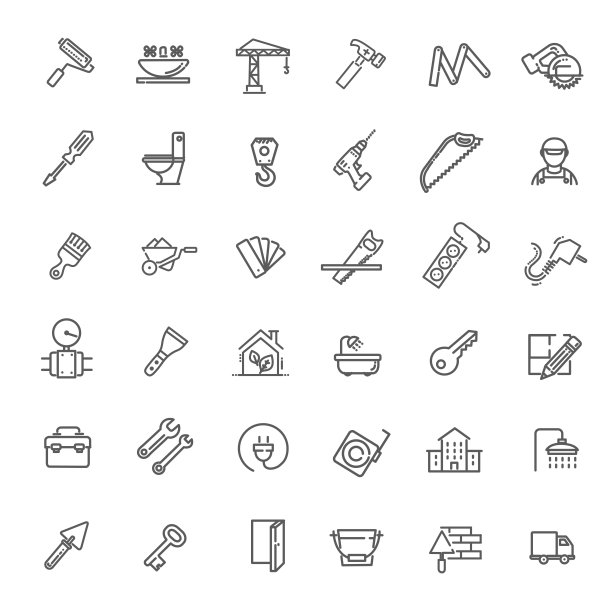 大纲网络图标集-建设，家庭维修工具图片下载