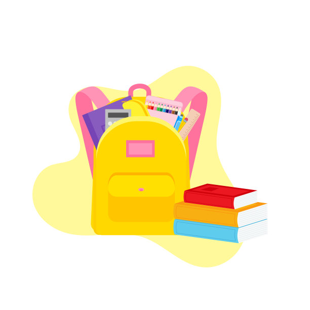 教室学校用品文具，铅笔盒，钢笔，成堆的书，照片写实文学，笔记本，笔记本教科书，书包，调色板和艺术刷子，彩色铅笔。矢量图图片下载