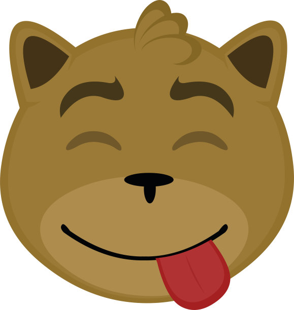 矢量表情插图的卡通猫的头与快乐的表情，闭上眼睛，伸出它的舌头图片下载