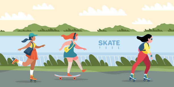 溜冰公园里的人在溜冰或滑板图片下载