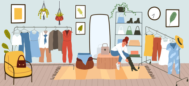 化妆间里的女人穿上或试着穿图片下载