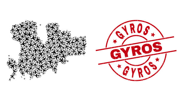 陀螺仪橡胶徽章和米科诺斯岛地图图片下载