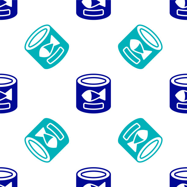 蓝色罐头鱼图标隔离无缝图案上图片下载