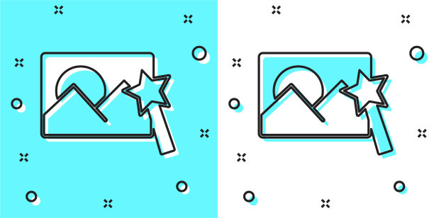 黑线照片修饰图标孤立在绿色图片下载