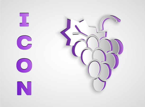 纸割葡萄果图标孤立在灰色图片下载