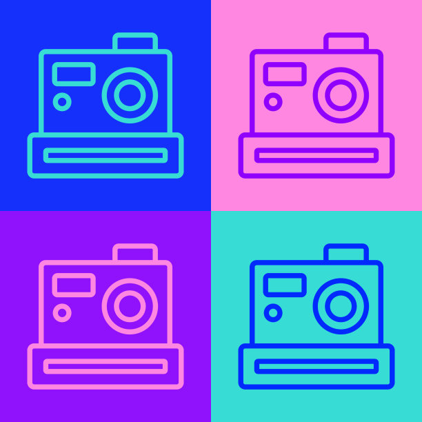 流行艺术线照片相机图标孤立的颜色图片下载