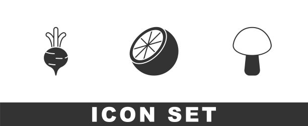 设置甜菜、橘子、水果和蘑菇图标图片下载