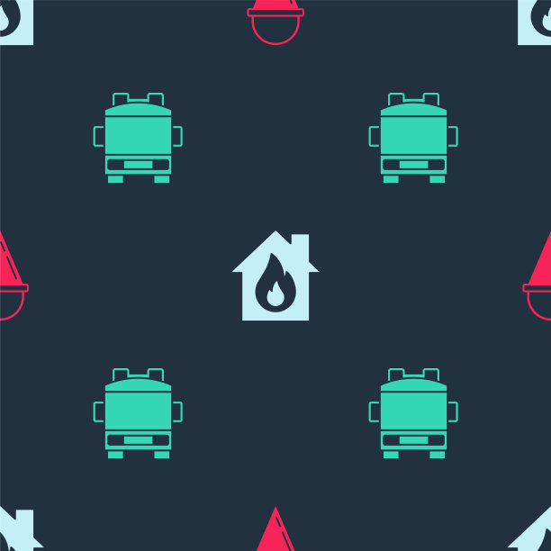 在燃烧的房屋和卡车上放置消防锥桶图片下载