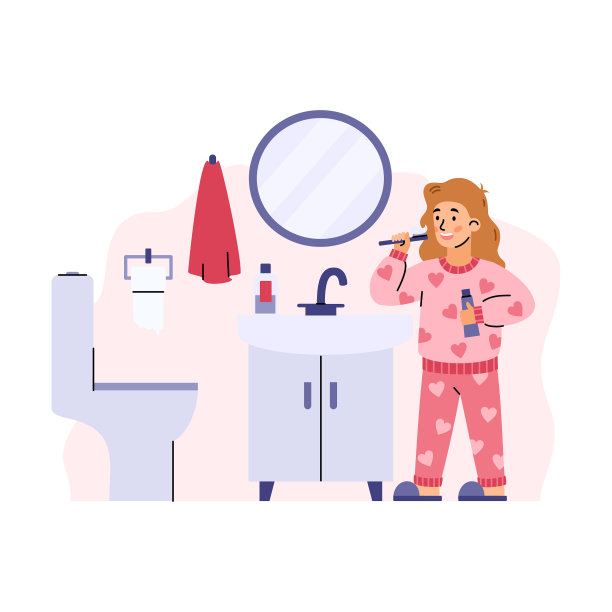 一个女孩在浴室里刷牙图片下载