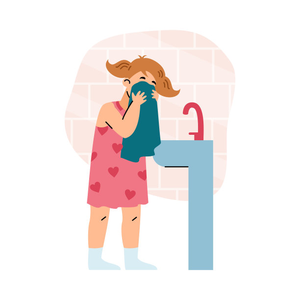 小女孩洗和擦她的脸卡通图片下载