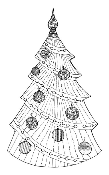涂鸦超现实幻想圣诞树着色图片下载