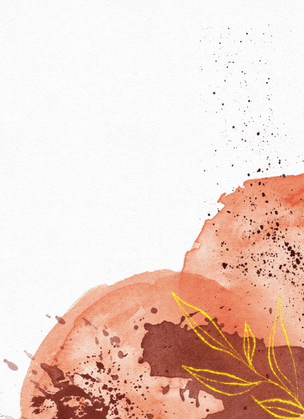 手绘水彩红棕色抽象圈与金色叶子复制空间。用于卡片，印刷，明信片，海报，传单，模板，婚礼，生日，庆祝图片下载