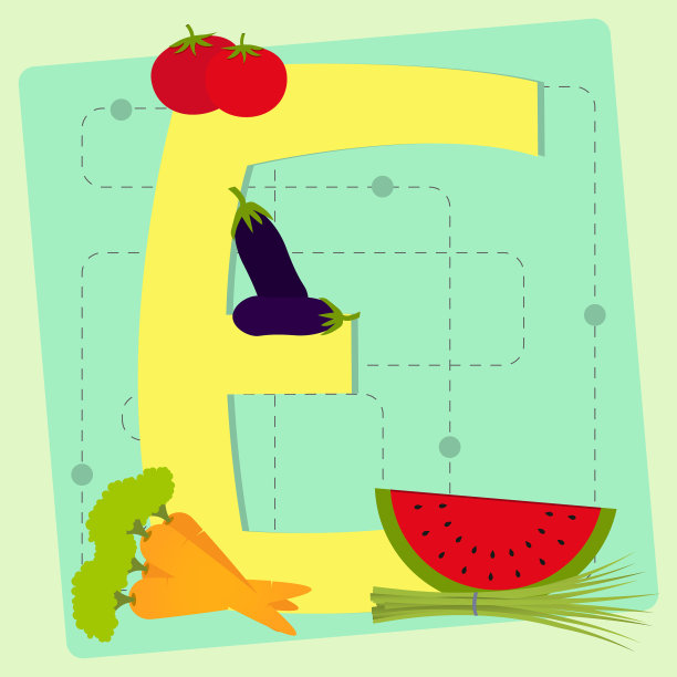 从水果和蔬菜的风格化字母图片下载