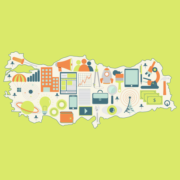 用科技图标绘制土耳其地图图片下载