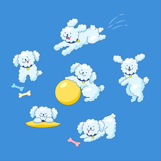 一套可爱的小狗在轮廓风格图片下载