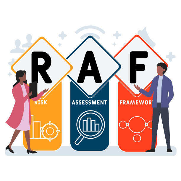 扁平化设计以人为本。RAF -风险评估框架的缩写。图片下载