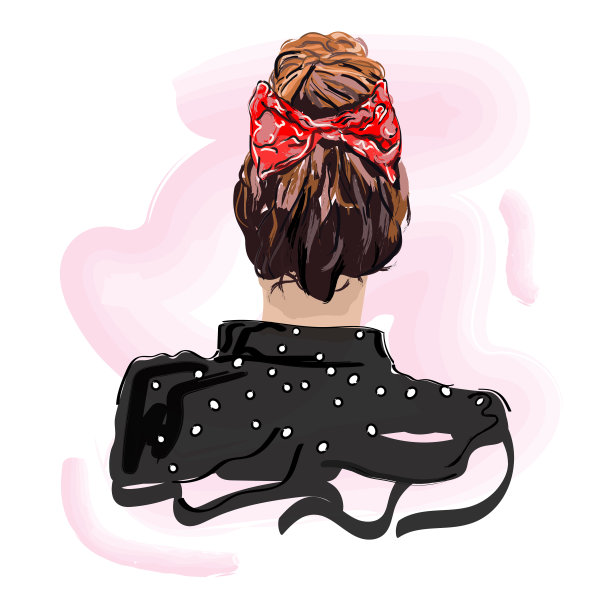 后面有个漂亮的年轻女人。用一个大红色蝴蝶结把头发扎成发髻的女人图片下载